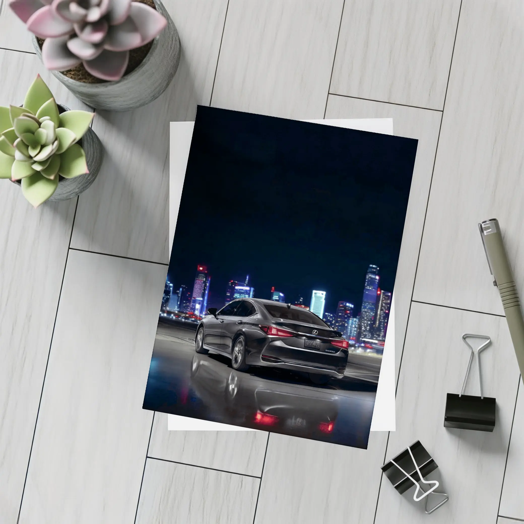 Lexus ES Black Sedan City Night – Postcards