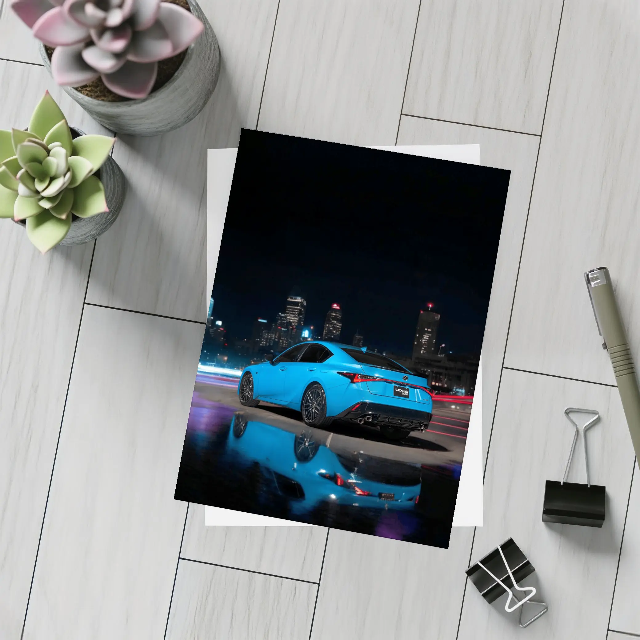 Lexus IS Blue Sedan City Night – Postcards