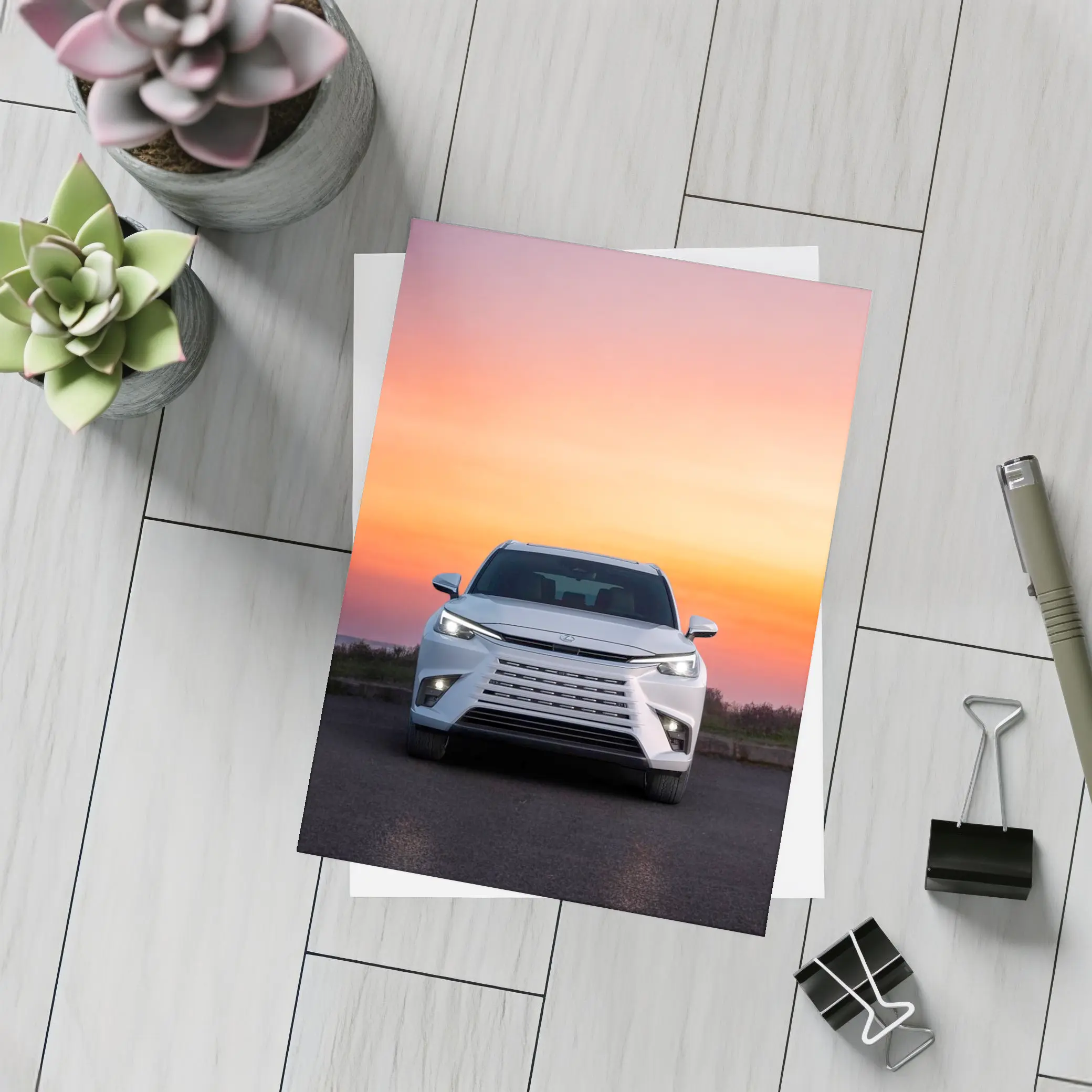 Lexus UX White SUV Sunset Sky – Postcards