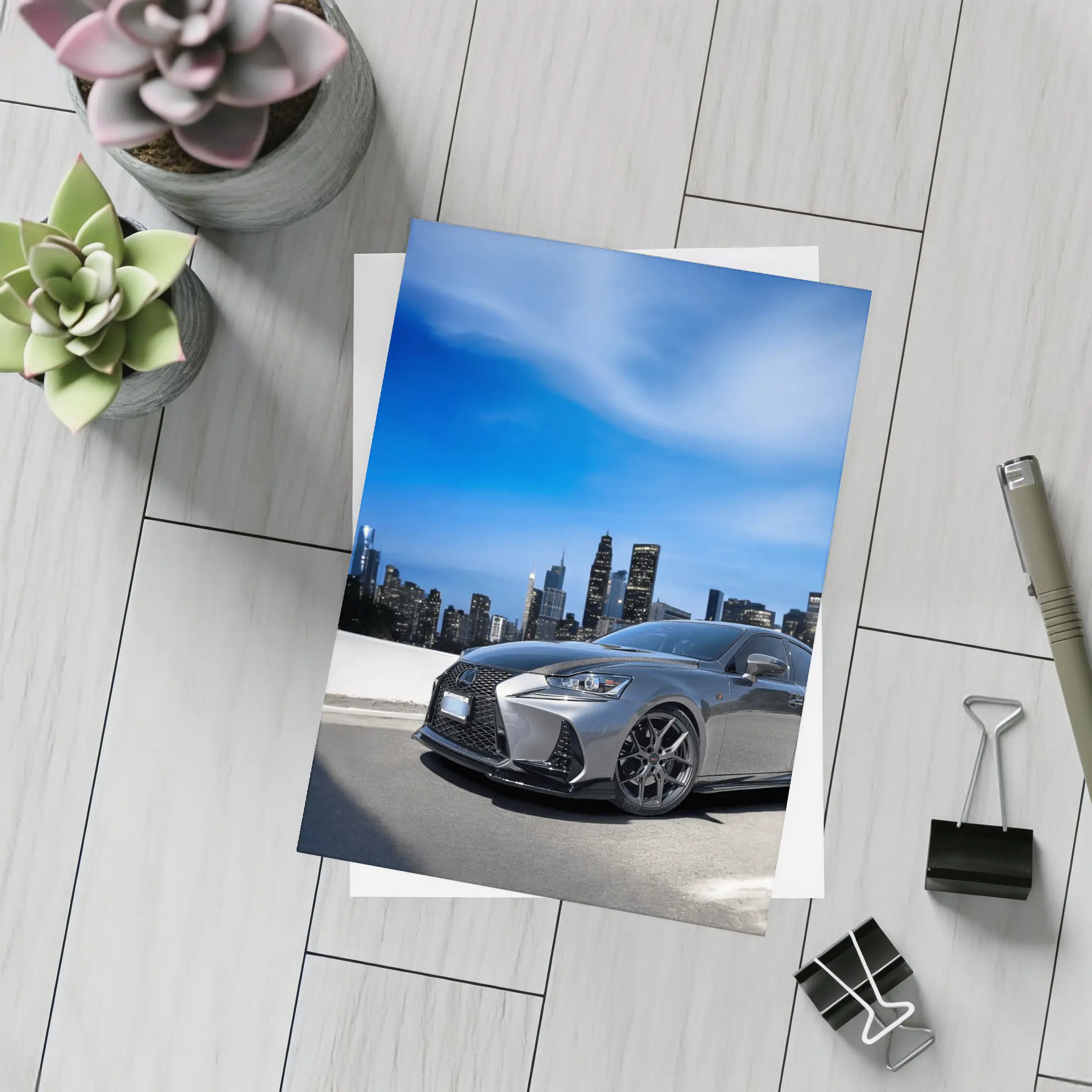 Lexus IS City Skyline Gray Sport Sedan – Postcards