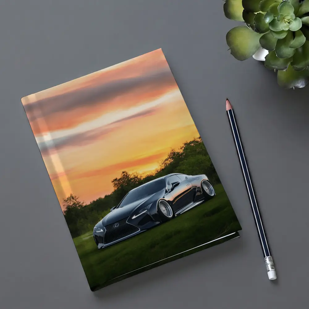 Lexus LC Slammed Black Car Sunset Sky – Notebooks