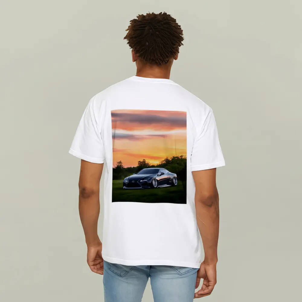 Lexus LC Slammed Black Car Sunset Sky – T-Shirts