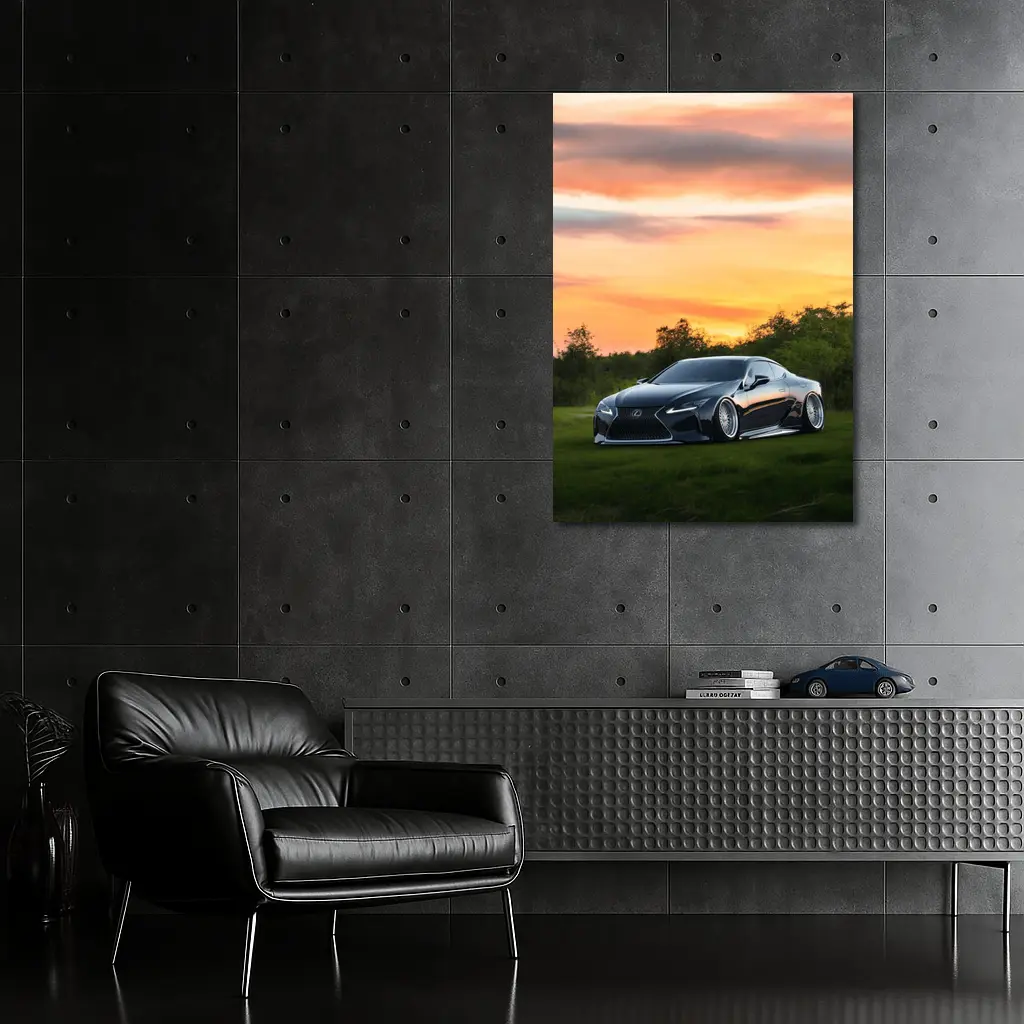 Lexus LC Slammed Black Car Sunset Sky – Wall Art