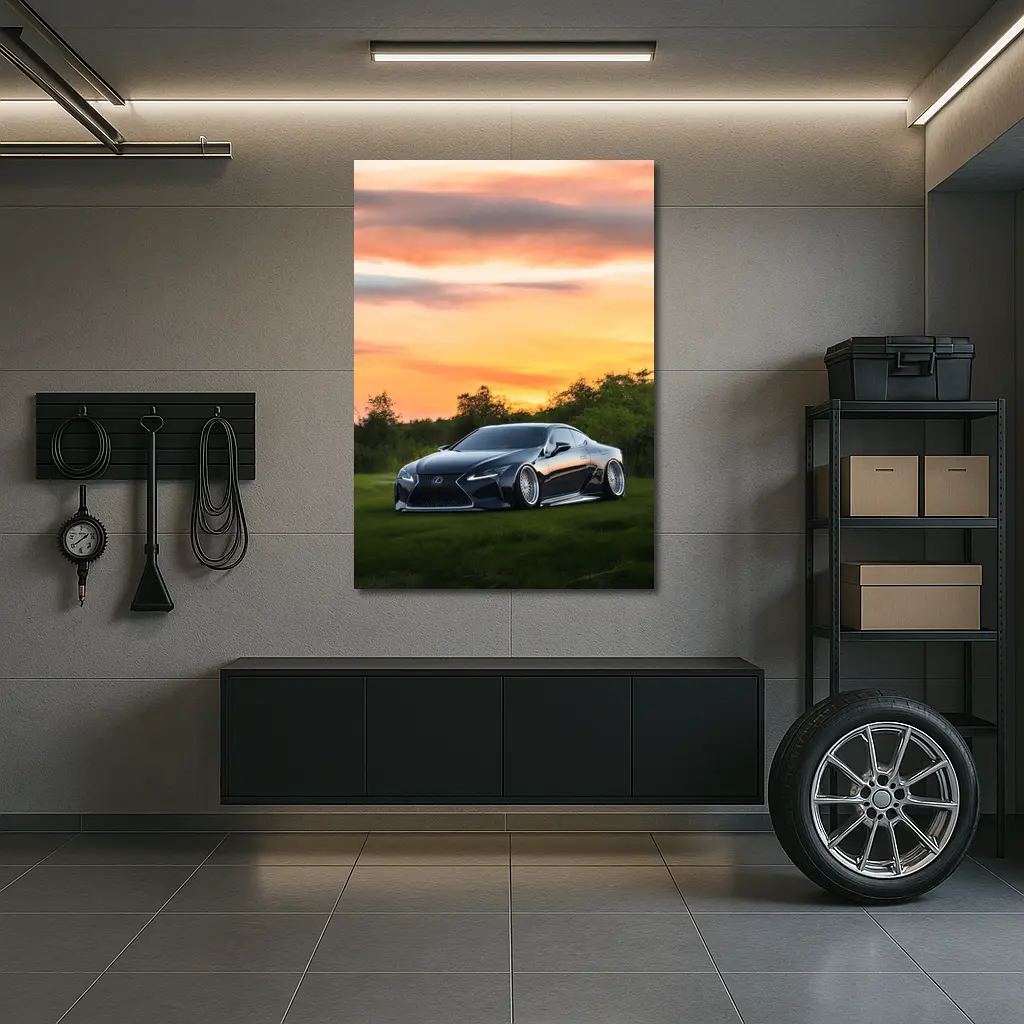 Lexus LC Slammed Black Car Sunset Sky – Wall Art