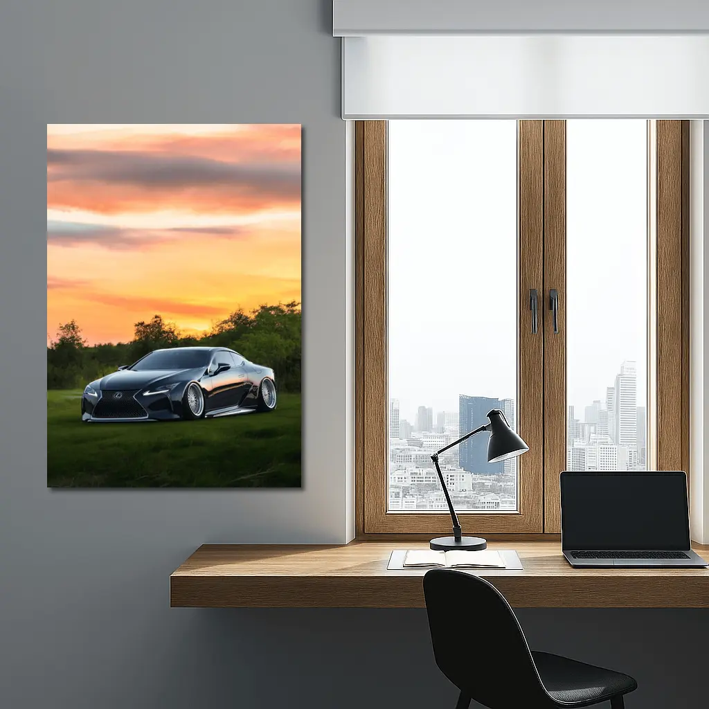Lexus LC Slammed Black Car Sunset Sky – Wall Art