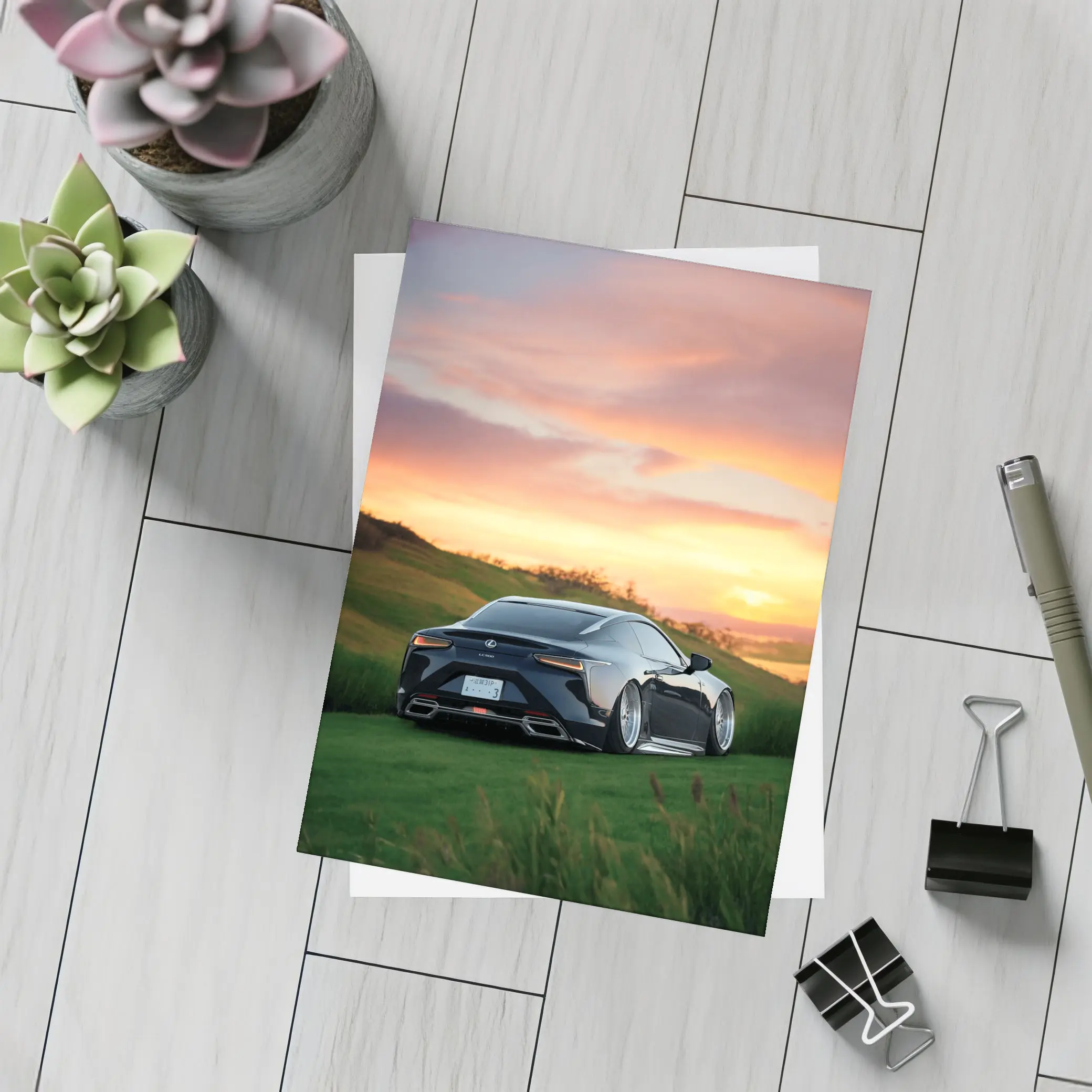 Lexus LC Black Coupe Sunset Green Hills – Postcards