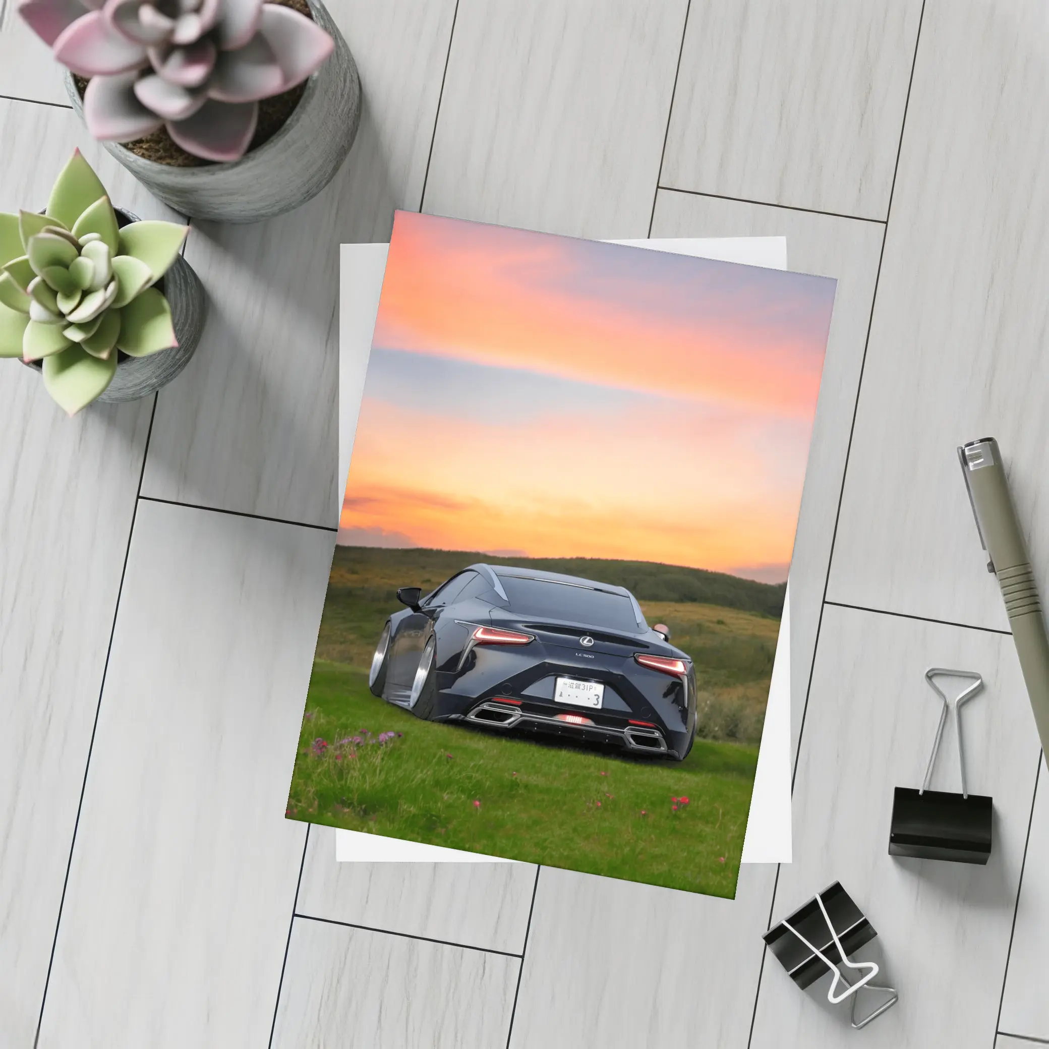 Lexus LC500 Black Coupe Sunset Field – Postcards