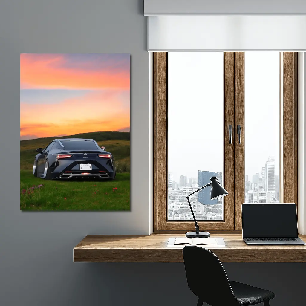 Lexus LC500 Black Coupe Sunset Field – Wall Art
