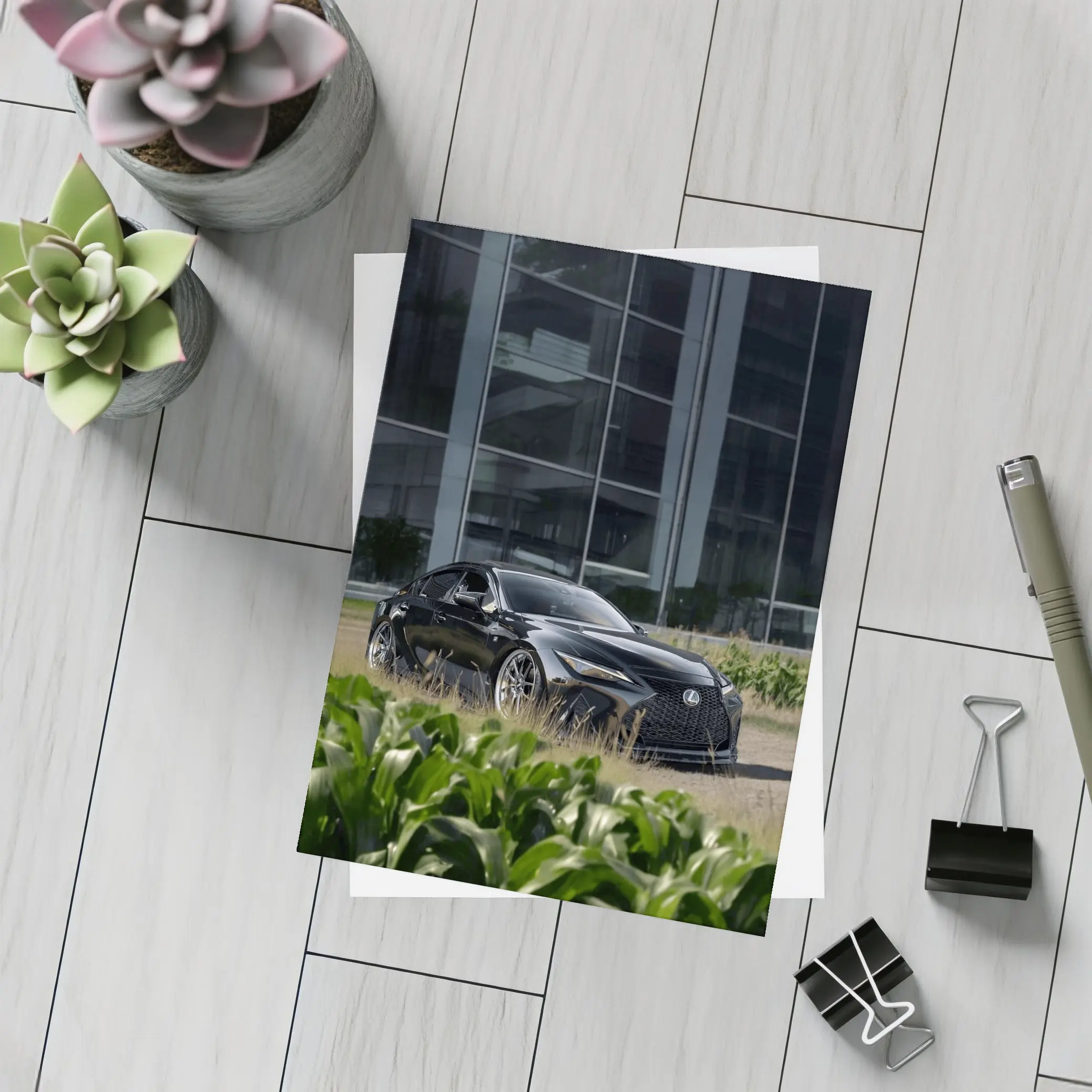 Black Lexus IS Parked Near Glass Building – Postcards
