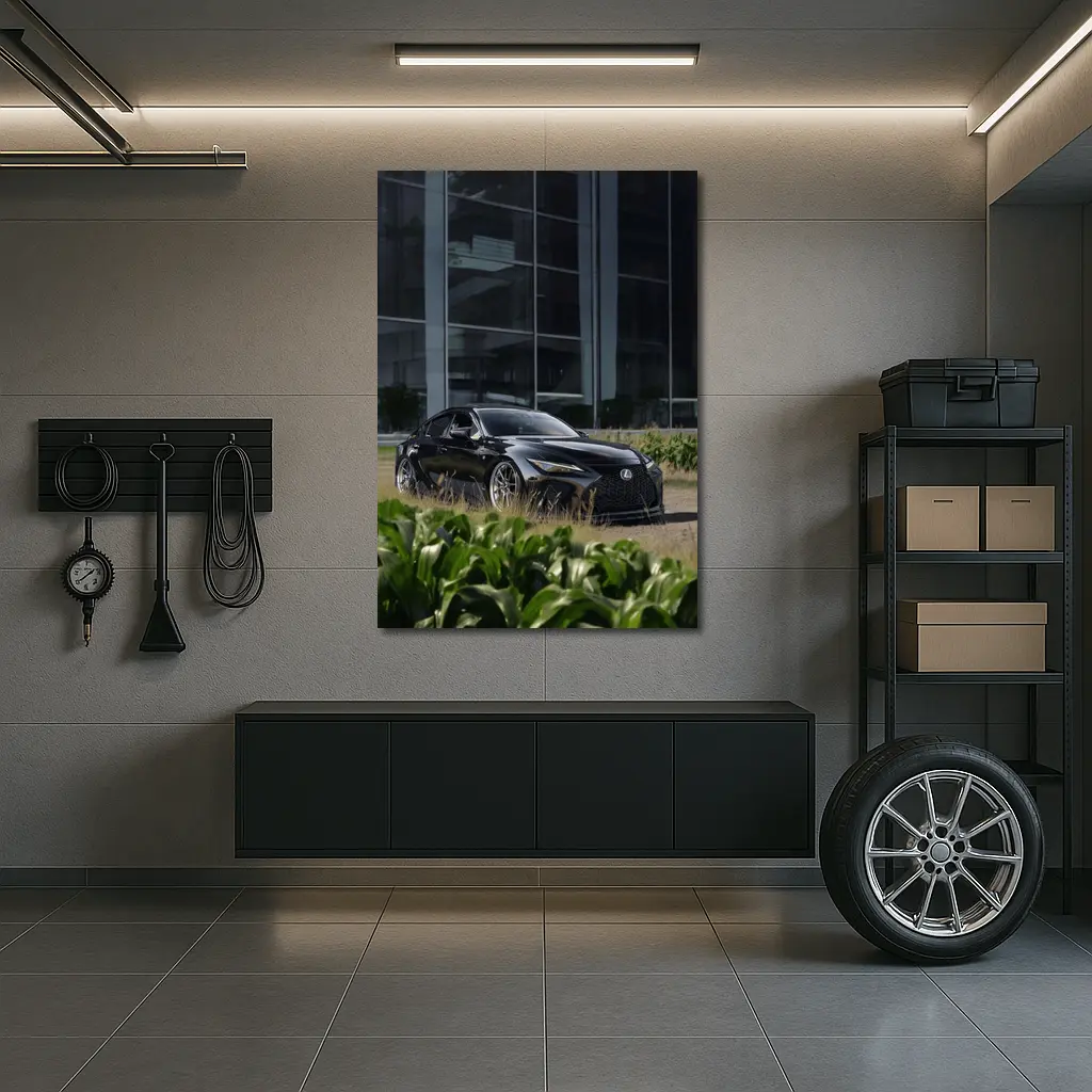 Black Lexus IS Parked Near Glass Building – Wall Art