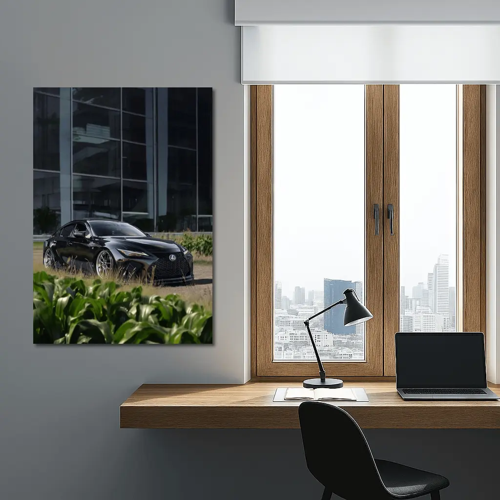 Black Lexus IS Parked Near Glass Building – Wall Art