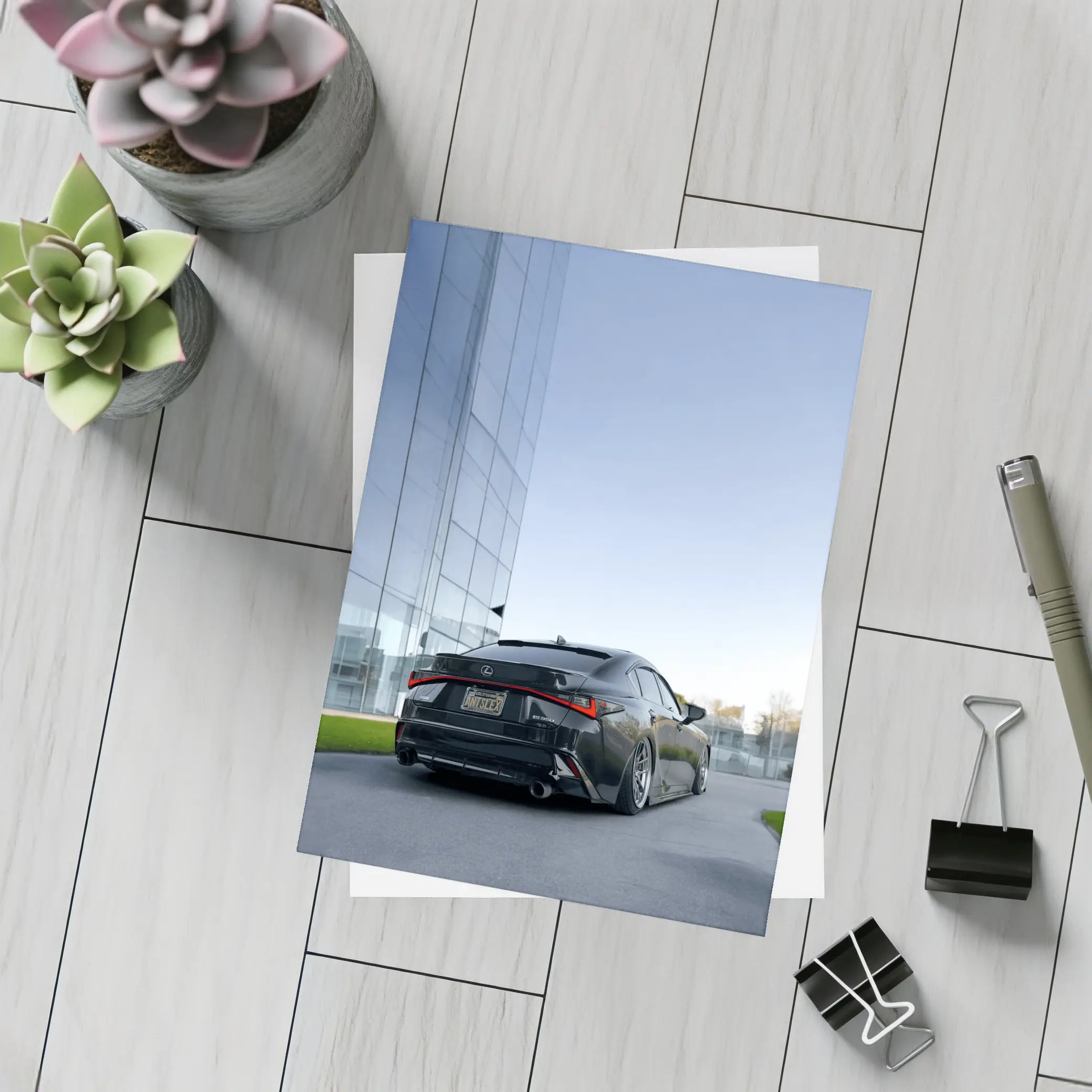 Lexus IS Blacked Out Glass Building Street – Postcards