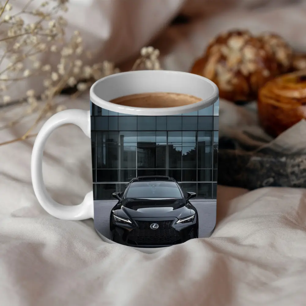 Lexus RC Black Front View Glass Building – Mugs