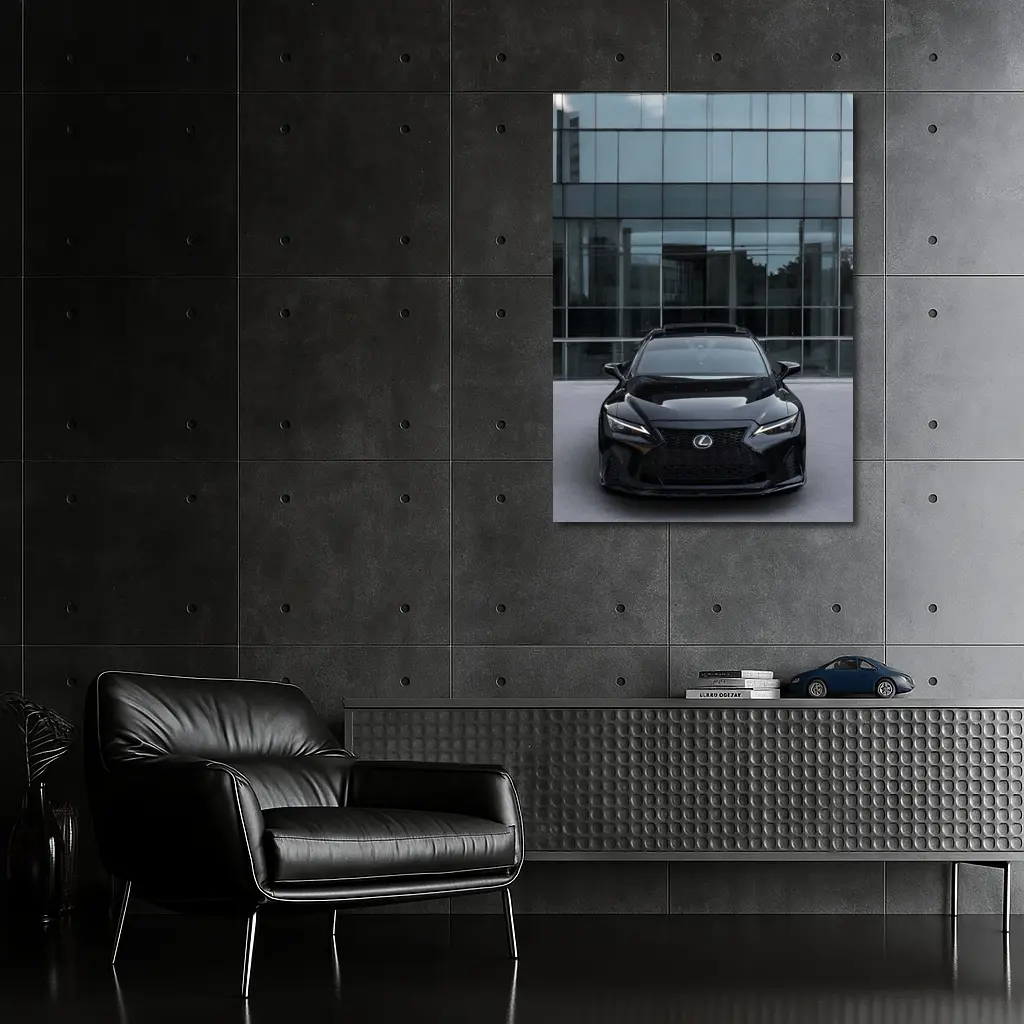 Lexus RC Black Front View Glass Building – Wall Art