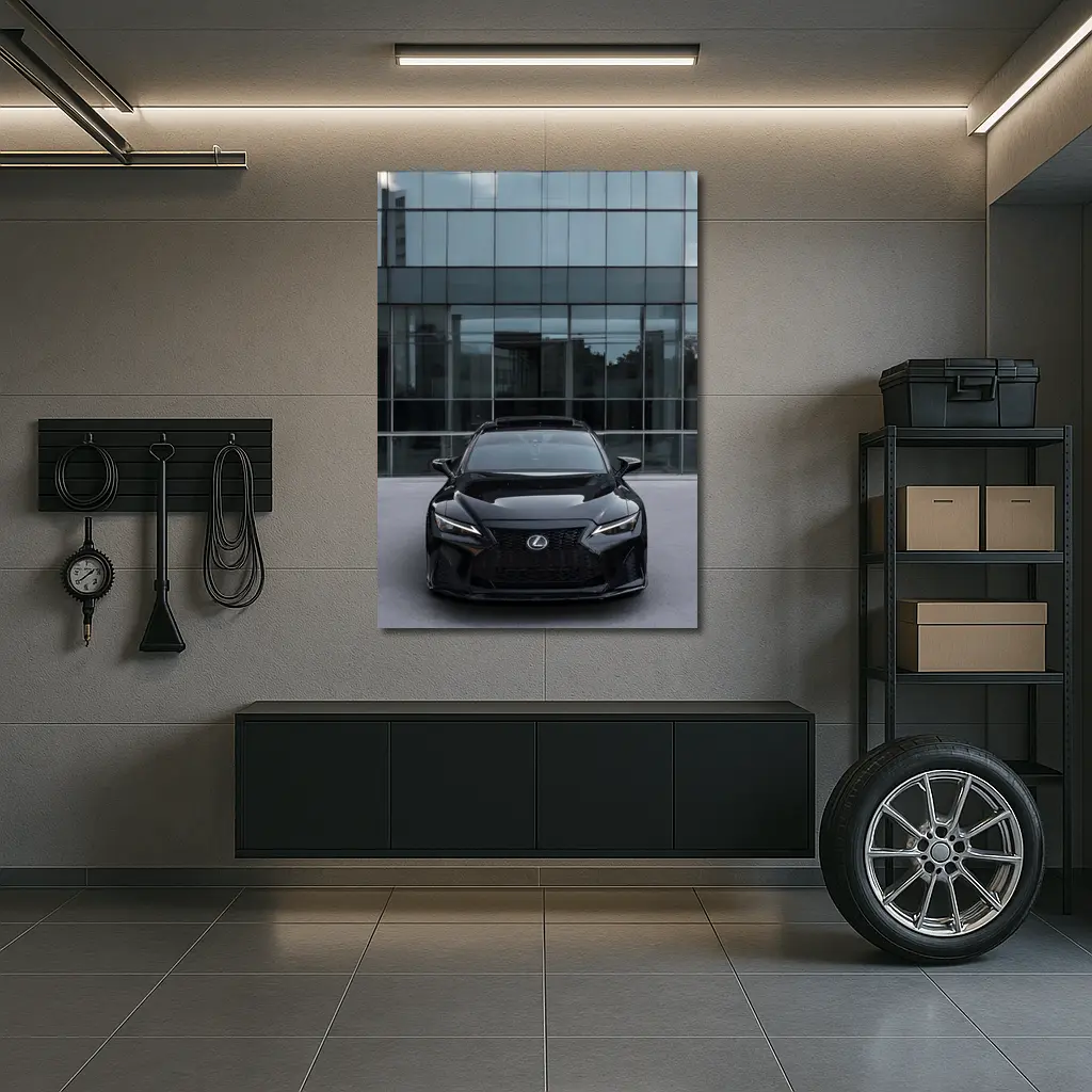 Lexus RC Black Front View Glass Building – Wall Art