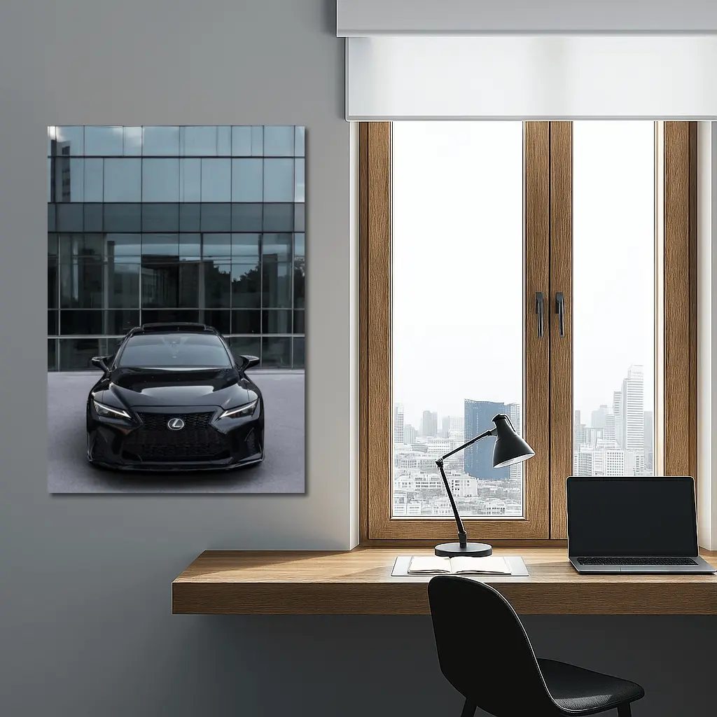 Lexus RC Black Front View Glass Building – Wall Art