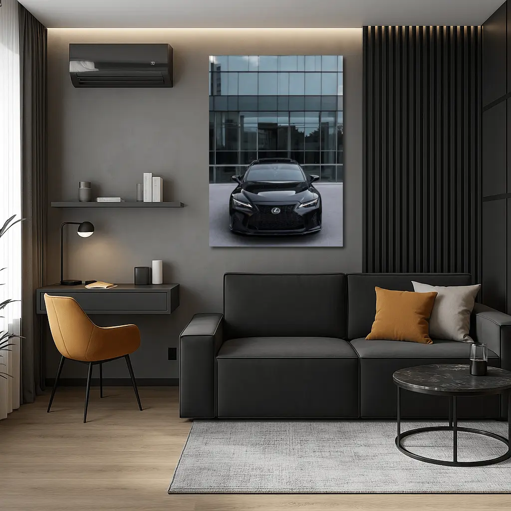 Lexus RC Black Front View Glass Building – Wall Art