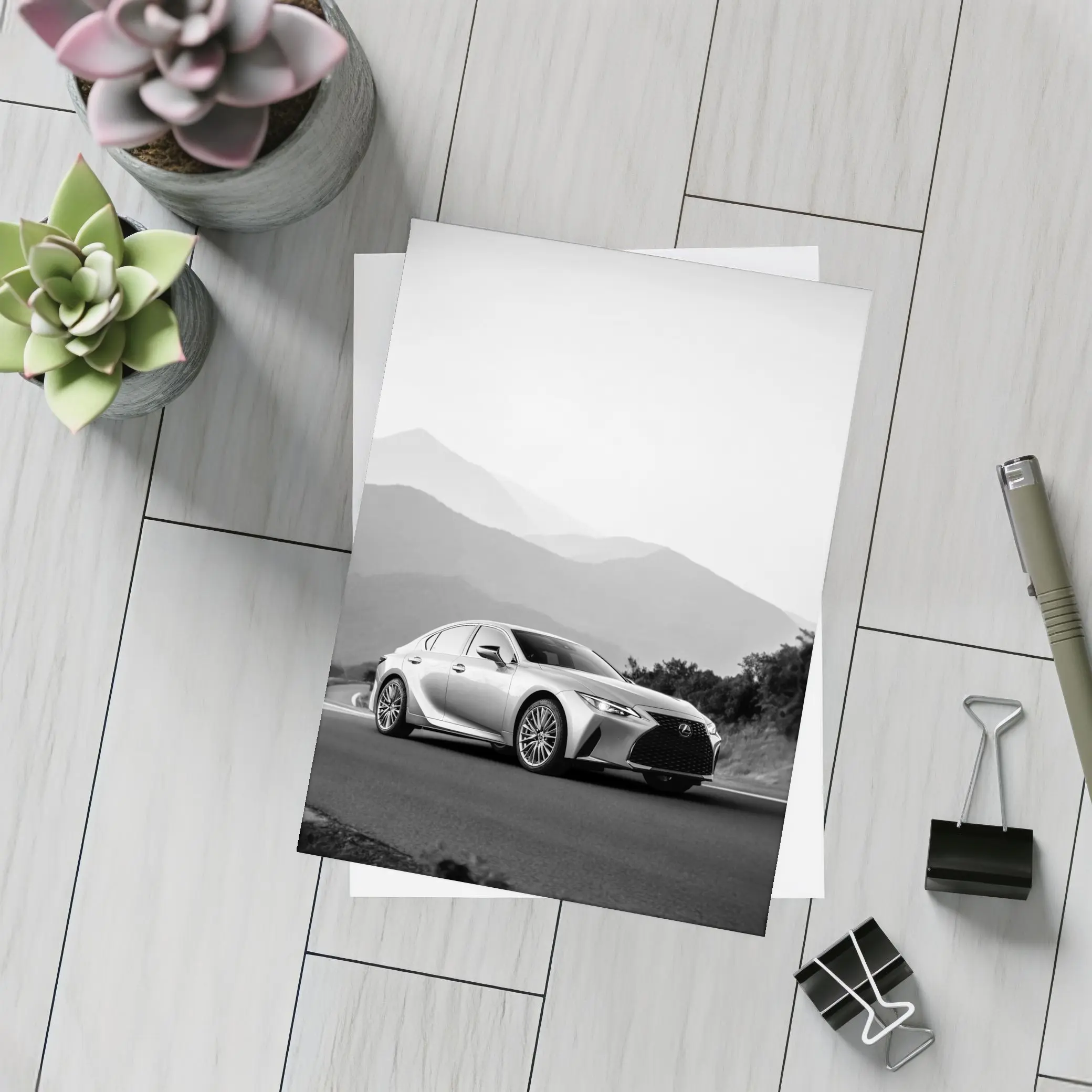Lexus IS Silver Sedan Mountain Road – Postcards