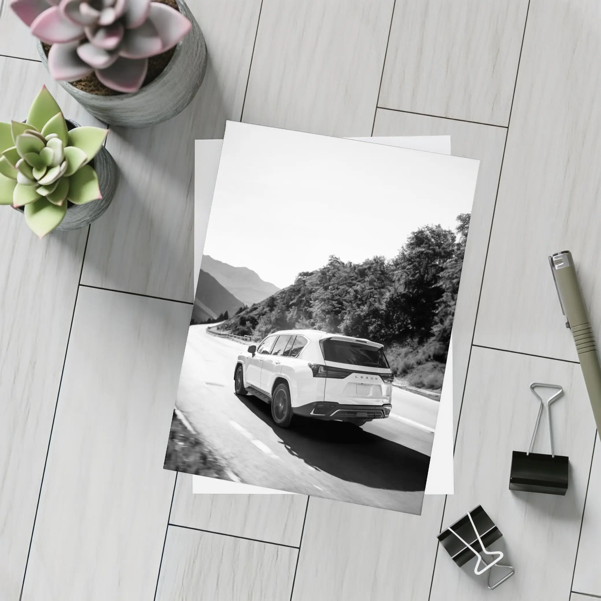 Lexus LX Mountain Road Black White – Postcards