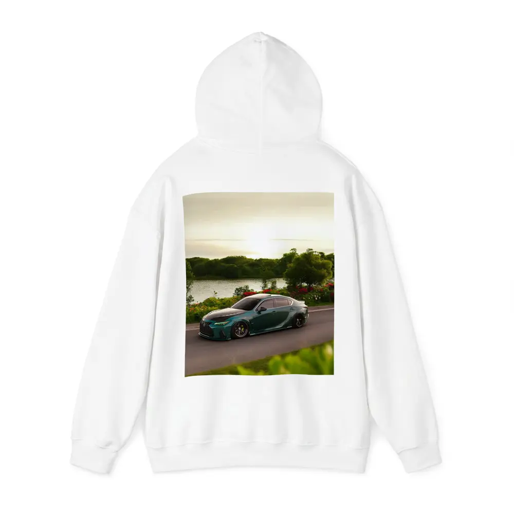 Lexus IS Slammed Green Sedan Lakeside Setting – Hoodies