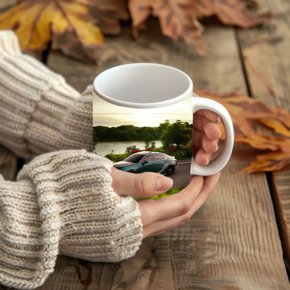 Lexus IS Slammed Green Sedan Lakeside Setting – Mugs