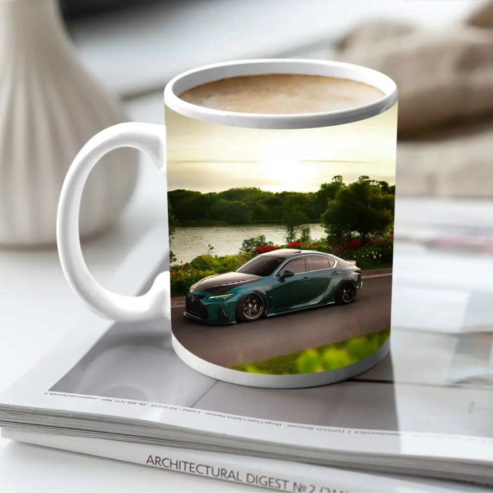 Lexus IS Slammed Green Sedan Lakeside Setting – Mugs