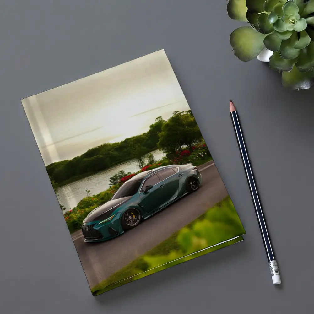 Lexus IS Slammed Green Sedan Lakeside Setting – Notebooks
