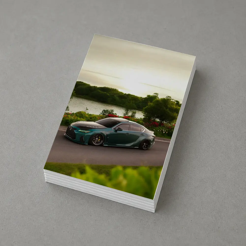 Lexus IS Slammed Green Sedan Lakeside Setting – Postcards