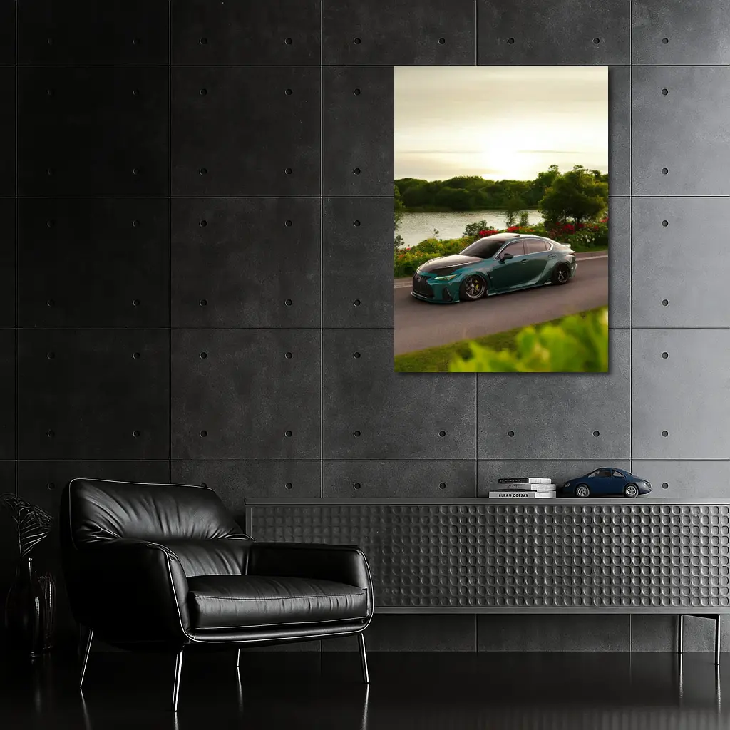 Lexus IS Slammed Green Sedan Lakeside Setting – Wall Art