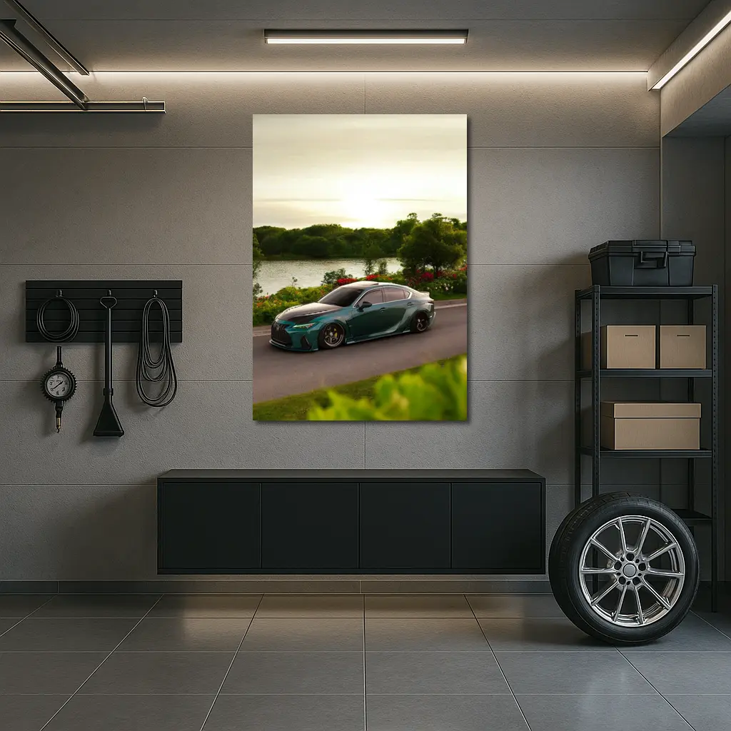 Lexus IS Slammed Green Sedan Lakeside Setting – Wall Art