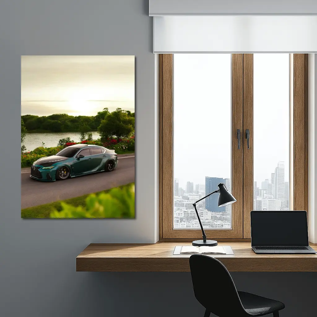 Lexus IS Slammed Green Sedan Lakeside Setting – Wall Art