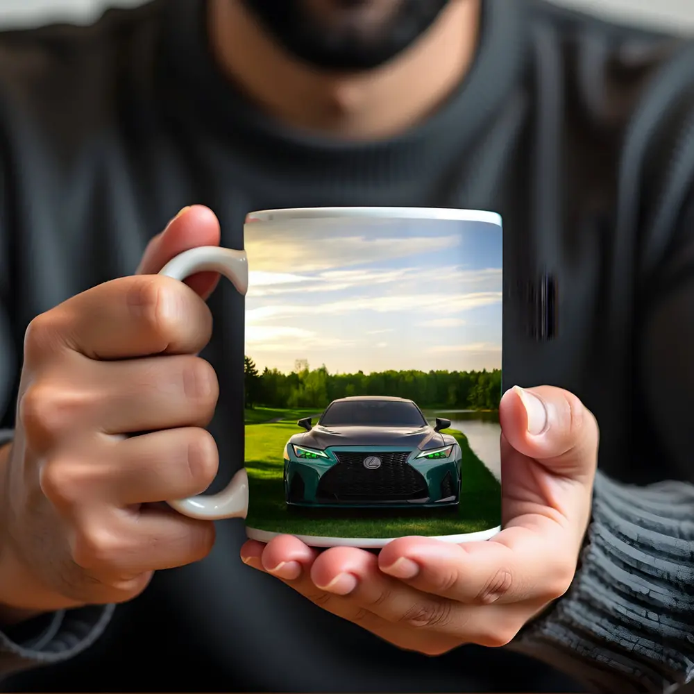 Lexus IS Green Front View Nature Setting – Mugs