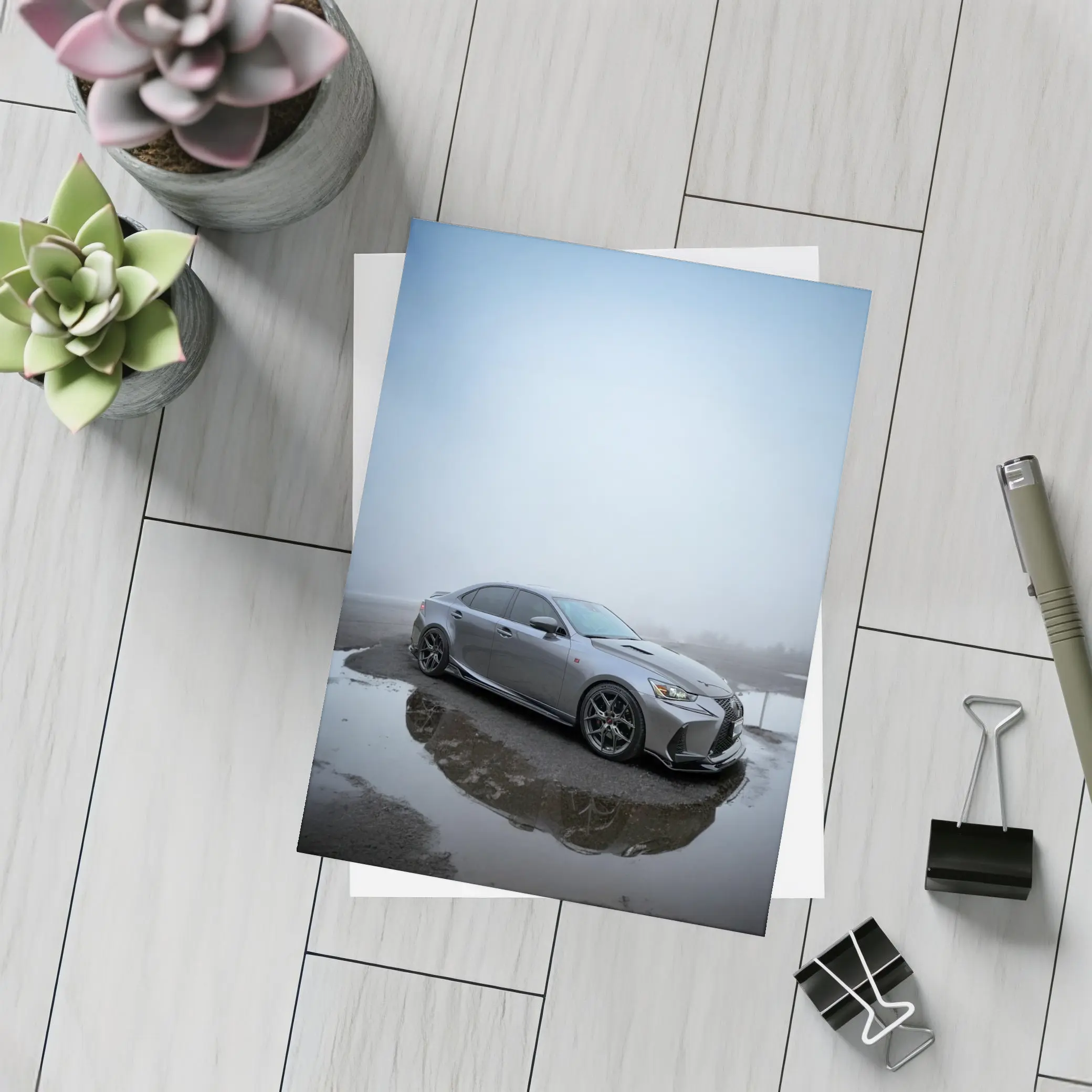 Lexus IS Sedan Foggy Wet Pavement – Postcards