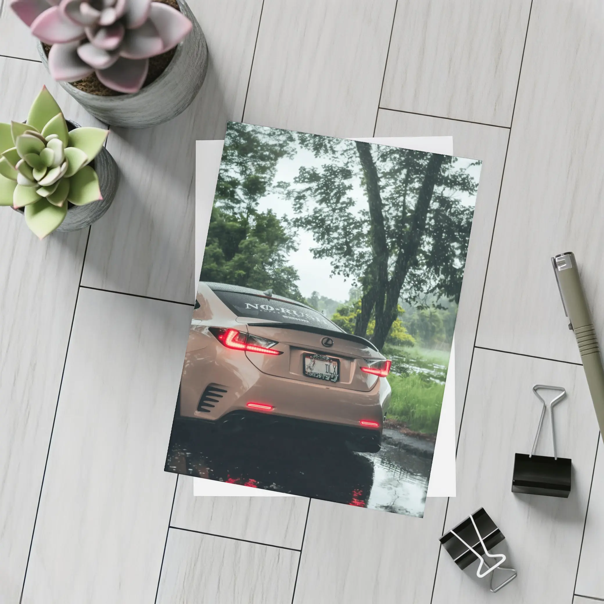 Lexus RC Rear View Rainy Forest – Postcards
