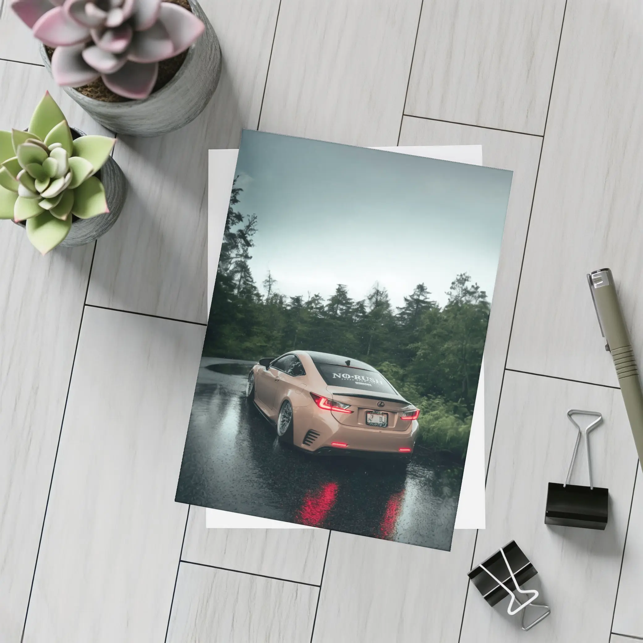 Lexus RC Rainy Forest Road Rear View – Postcards