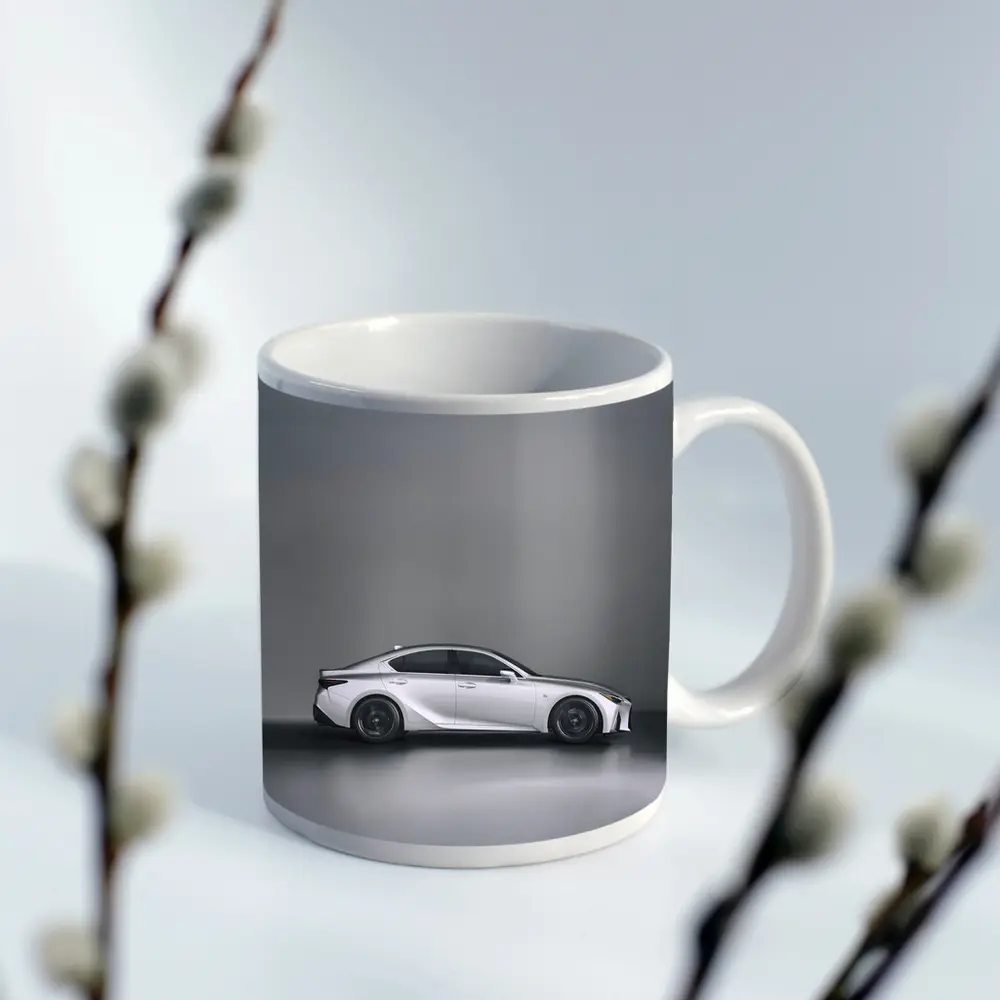 Lexus IS White Sedan Studio Gray Background – Mugs