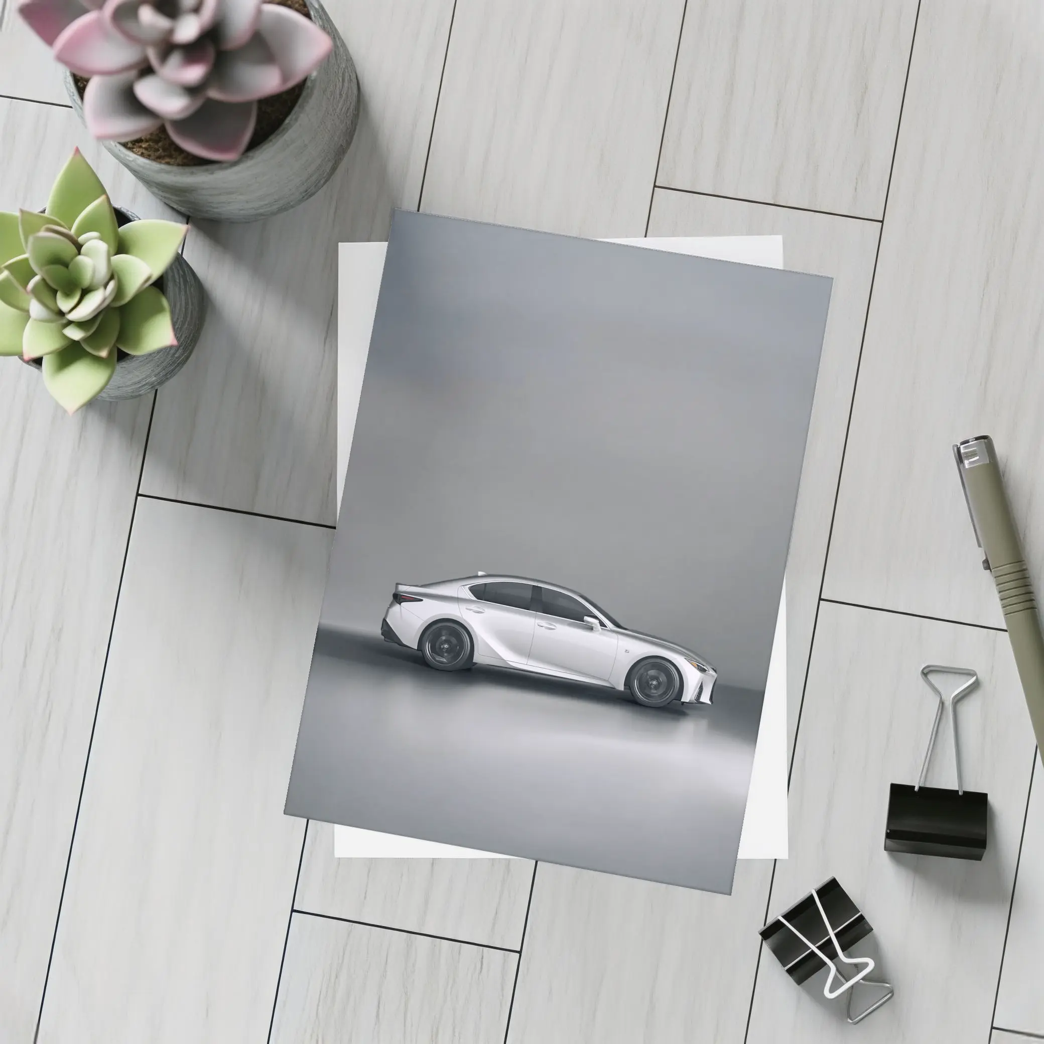 Lexus IS White Sedan Studio Gray Background – Postcards