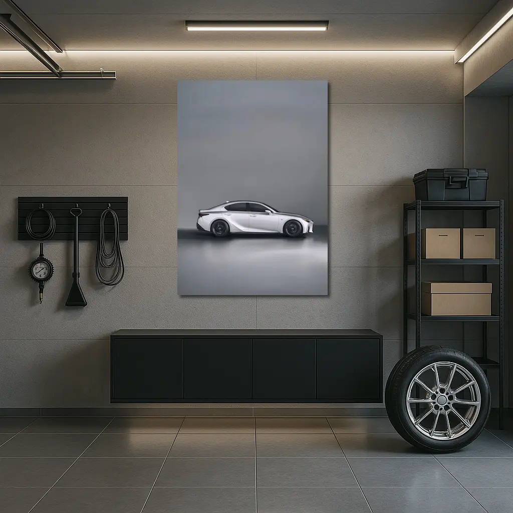 Lexus IS White Sedan Studio Gray Background – Wall Art