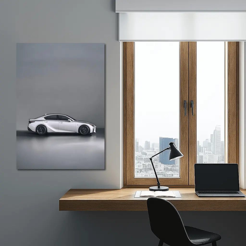 Lexus IS White Sedan Studio Gray Background – Wall Art
