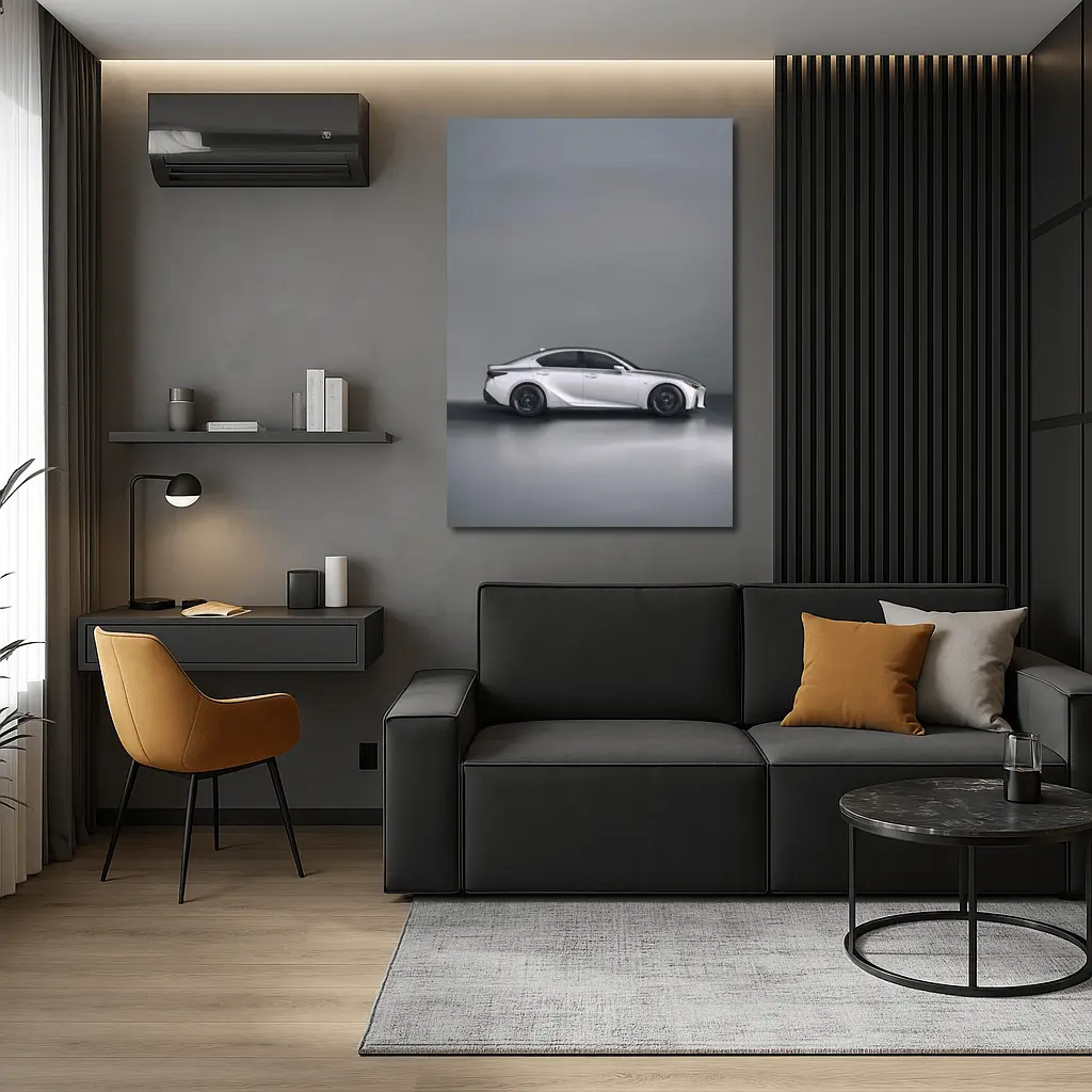 Lexus IS White Sedan Studio Gray Background – Wall Art