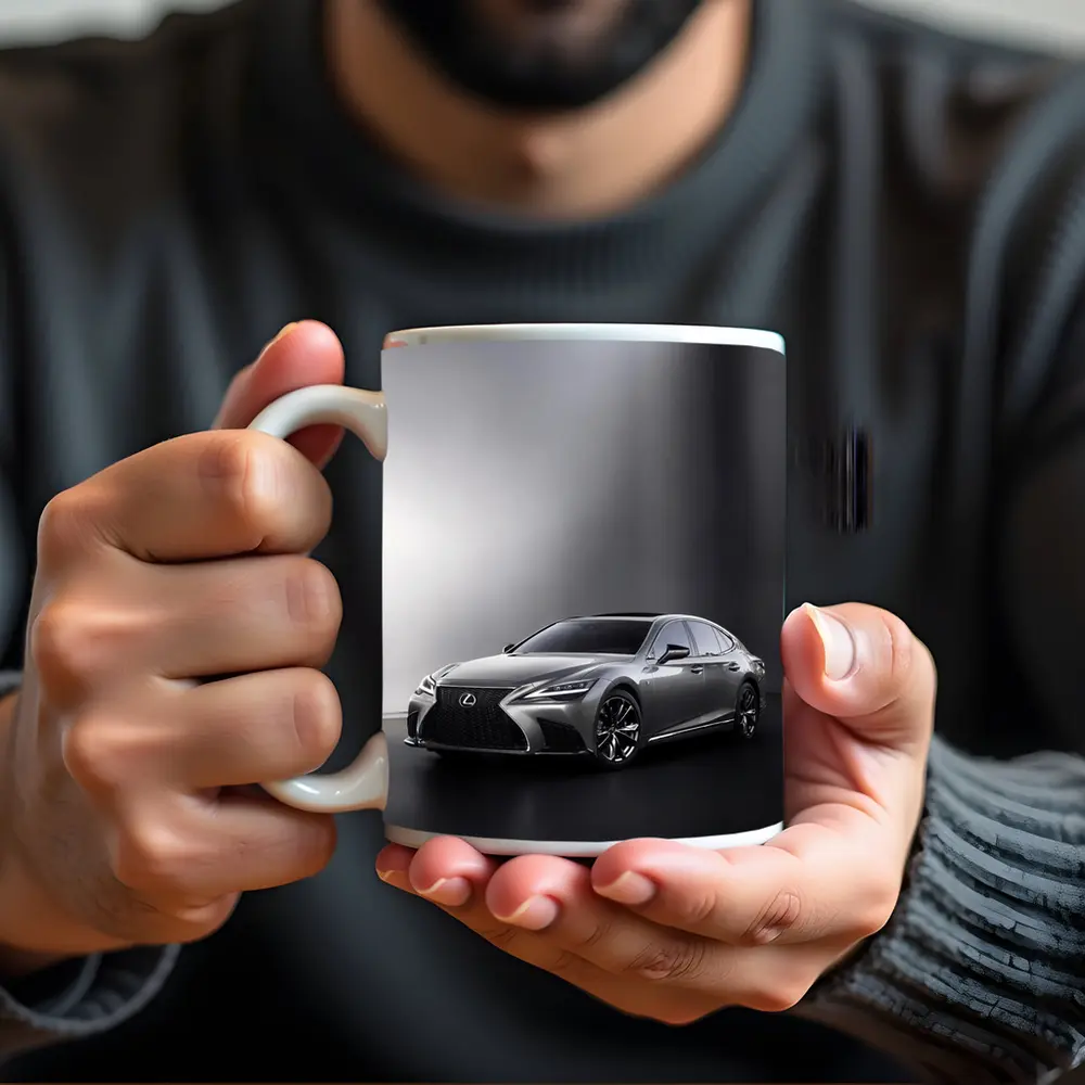 Lexus LS Silver Sedan Studio Dark Background – Mugs