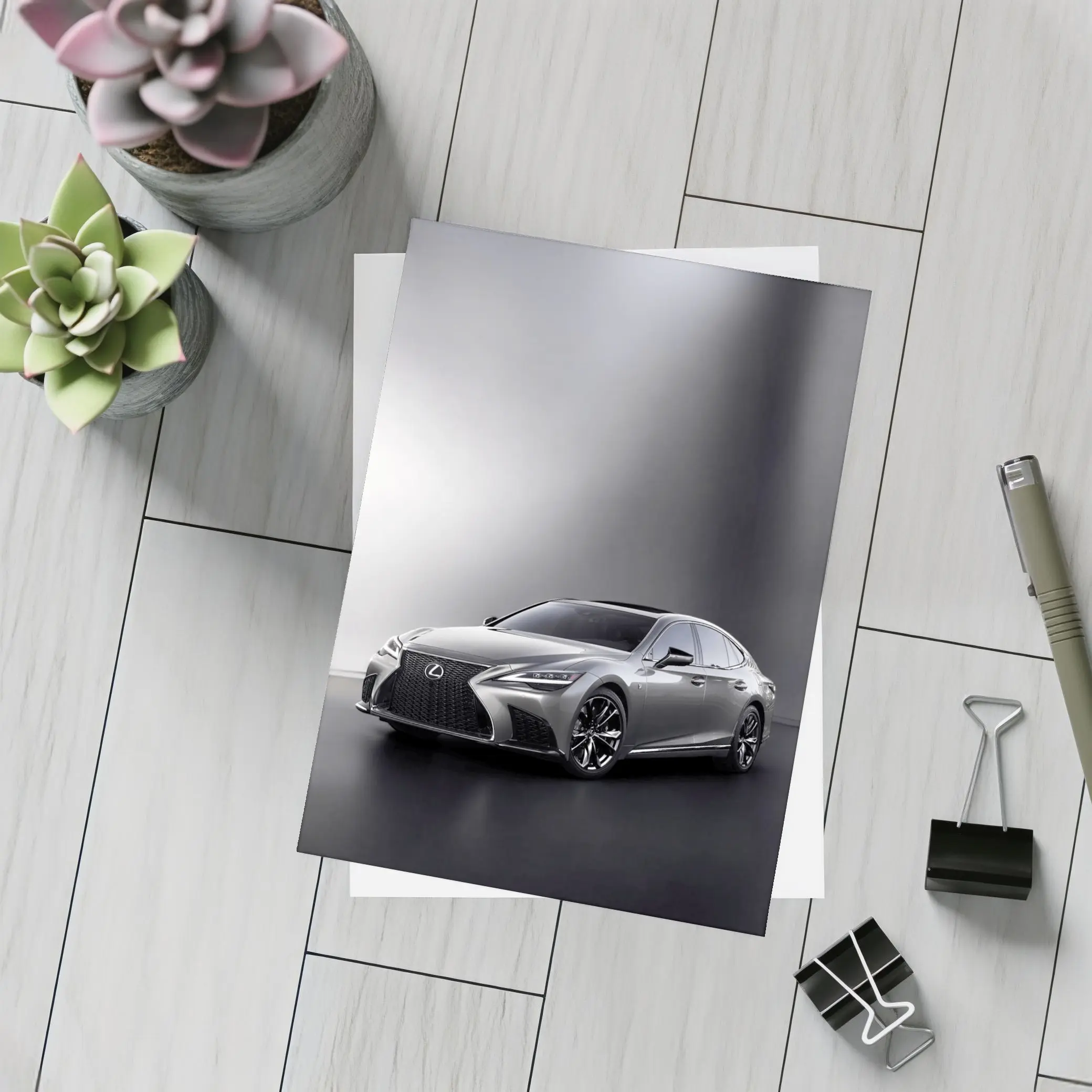 Lexus LS Silver Sedan Studio Dark Background – Postcards