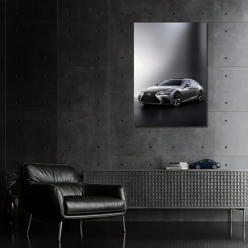 Lexus LS Silver Sedan Studio Dark Background – Wall Art