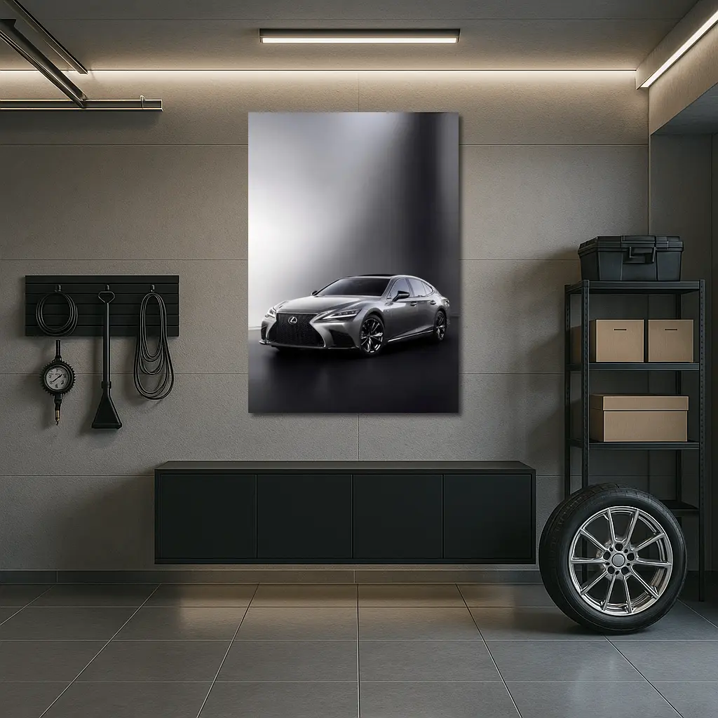 Lexus LS Silver Sedan Studio Dark Background – Wall Art