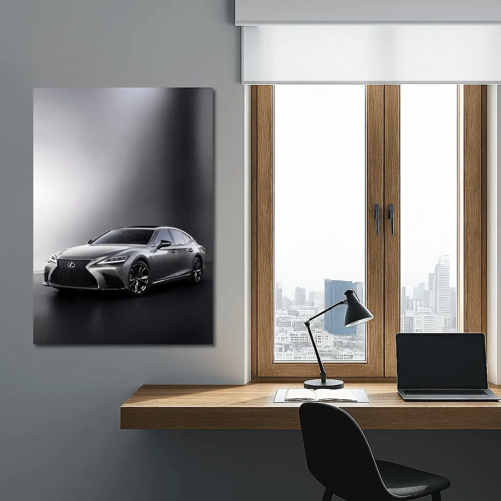 Lexus LS Silver Sedan Studio Dark Background – Wall Art