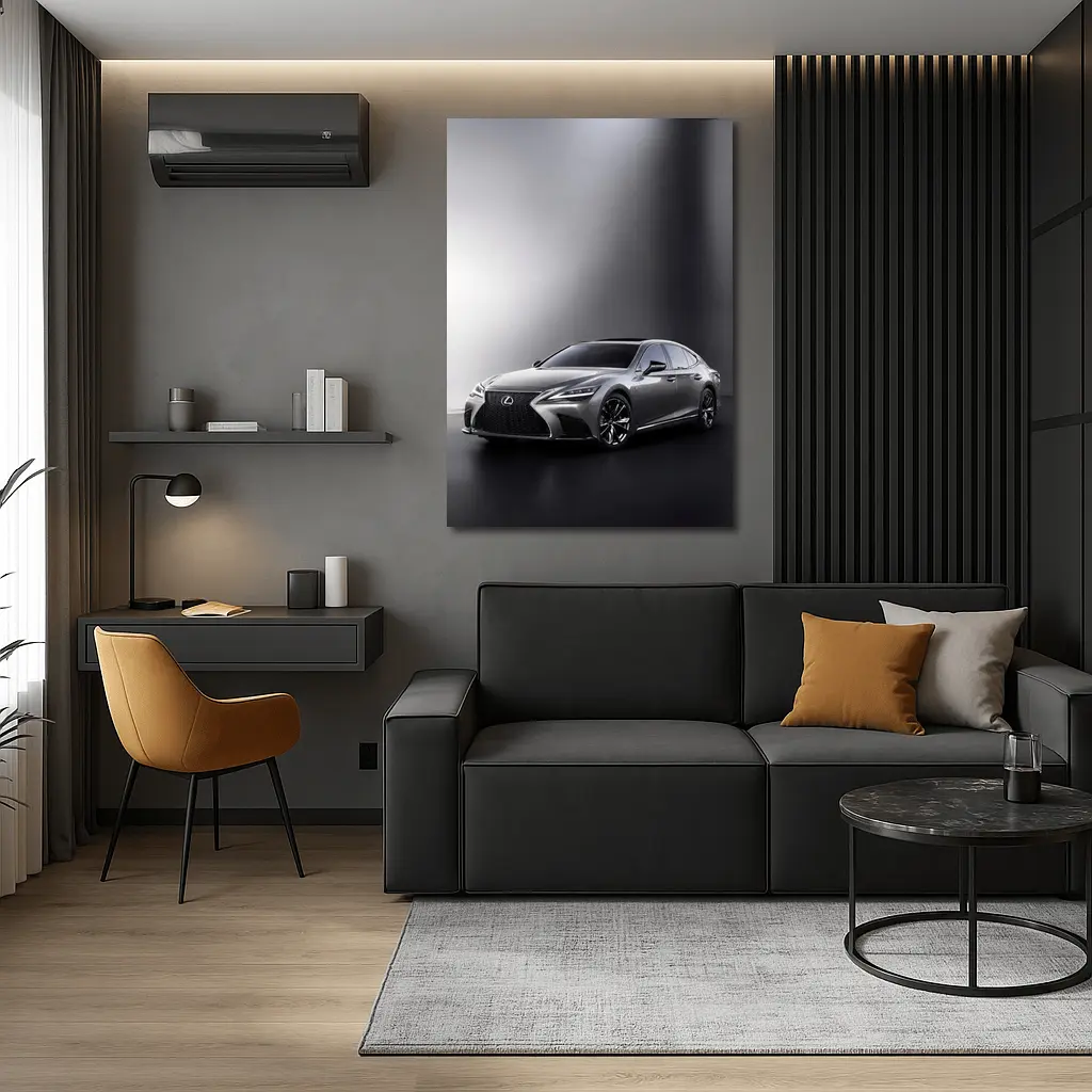 Lexus LS Silver Sedan Studio Dark Background – Wall Art