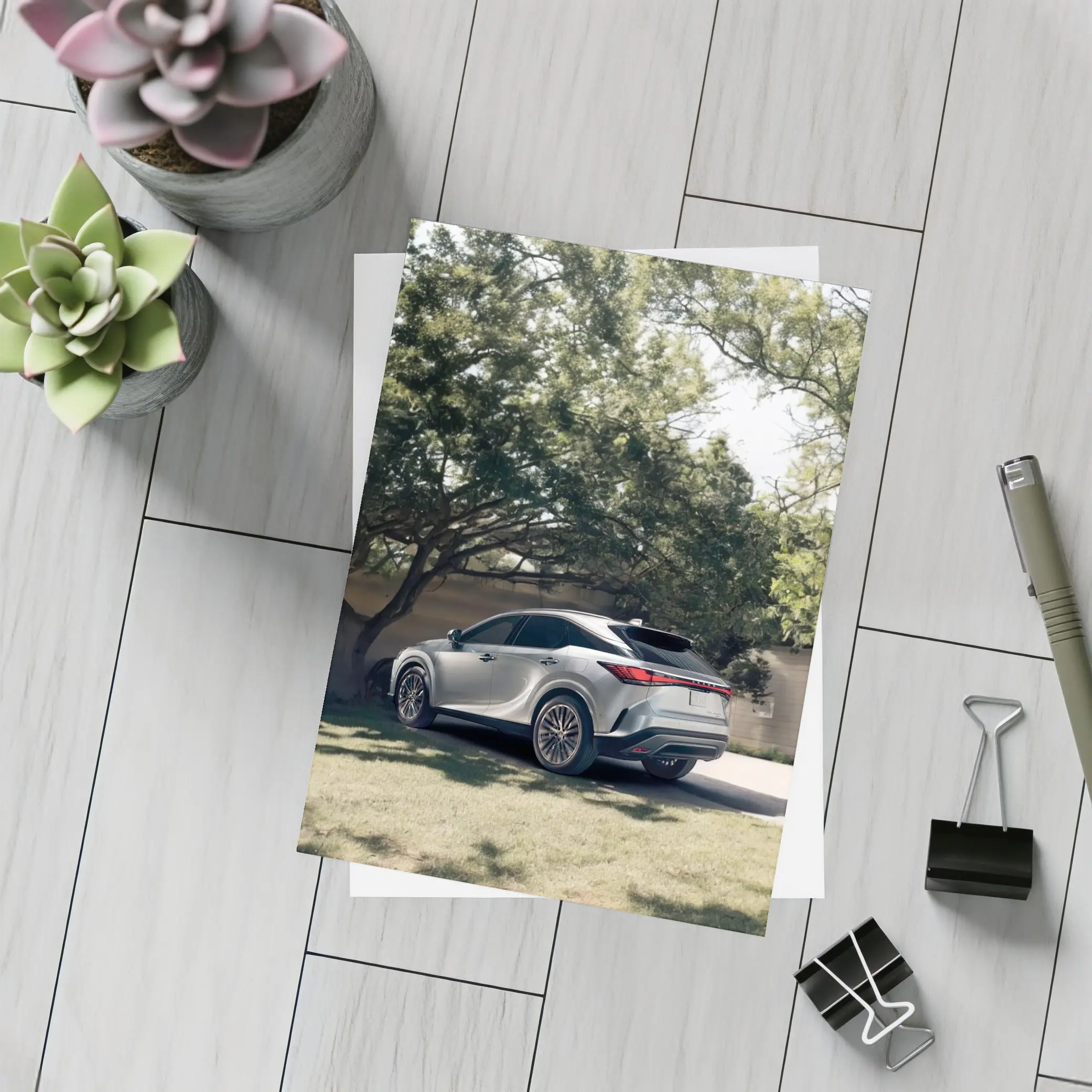 Lexus RX Silver SUV Parked Shaded Driveway – Postcards