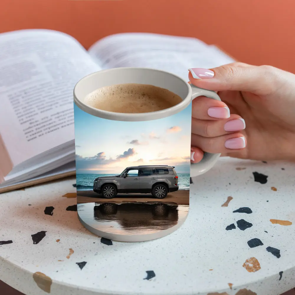 Lexus LX Silver SUV Parked Beach Sunset – Mugs