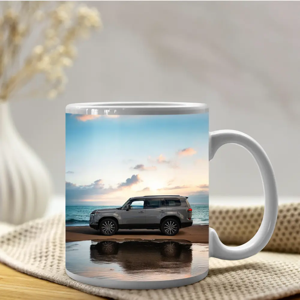 Lexus LX Silver SUV Parked Beach Sunset – Mugs
