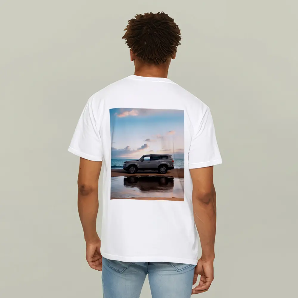 Lexus LX Silver SUV Parked Beach Sunset – T-Shirts